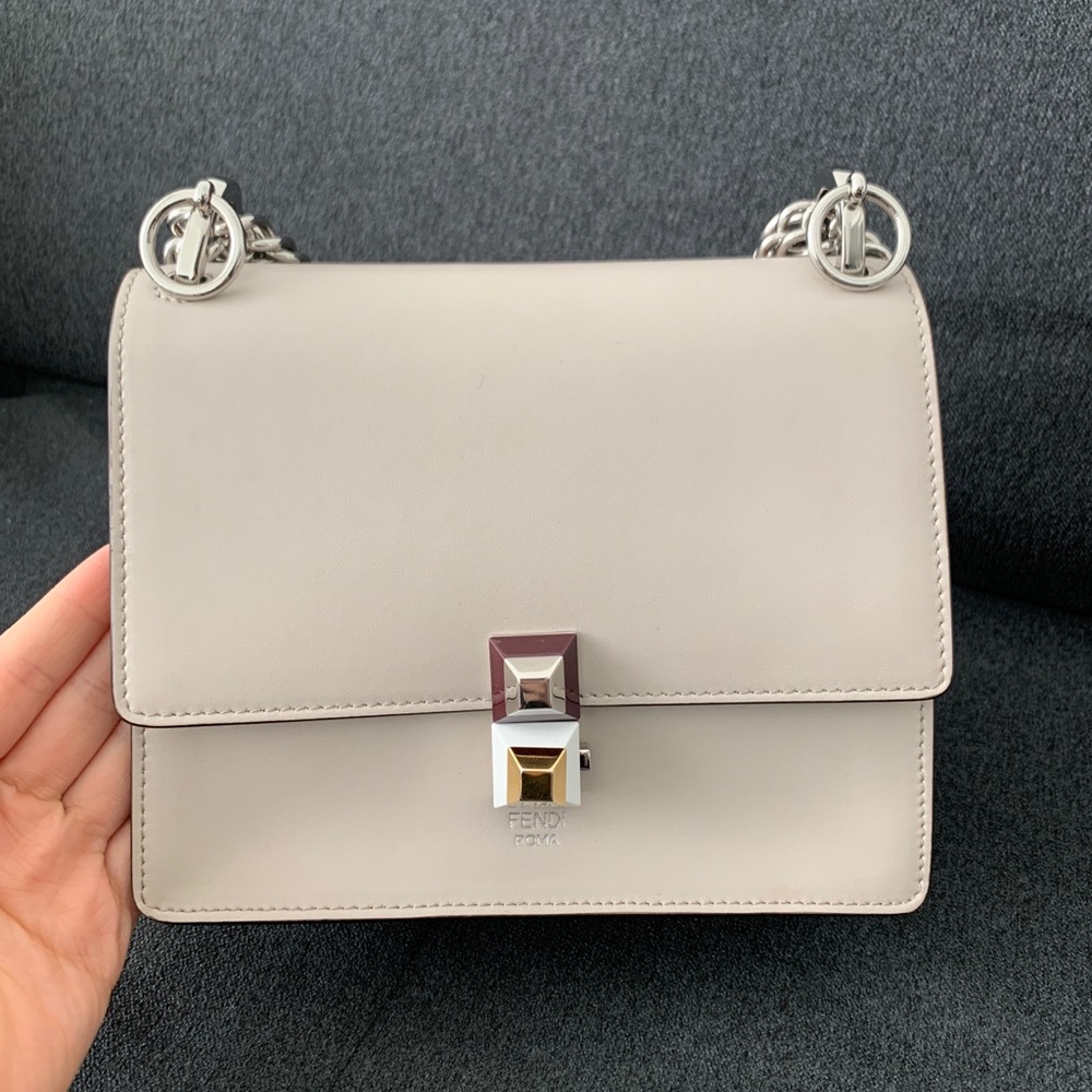 Fendi Mini Kan I Bag in Neural Gray / Nude